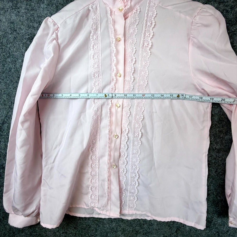 Pat Fashions Secretary Blouse Womens Medium Pink Coquette Lace Trim Girly 90s - Picture 4 of 5